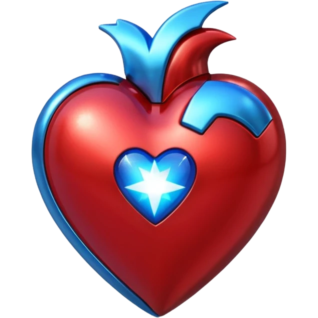 A sci-fi red 3D heart with a bright blue star inside emoji