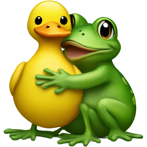 Frog hugging a duck emoji