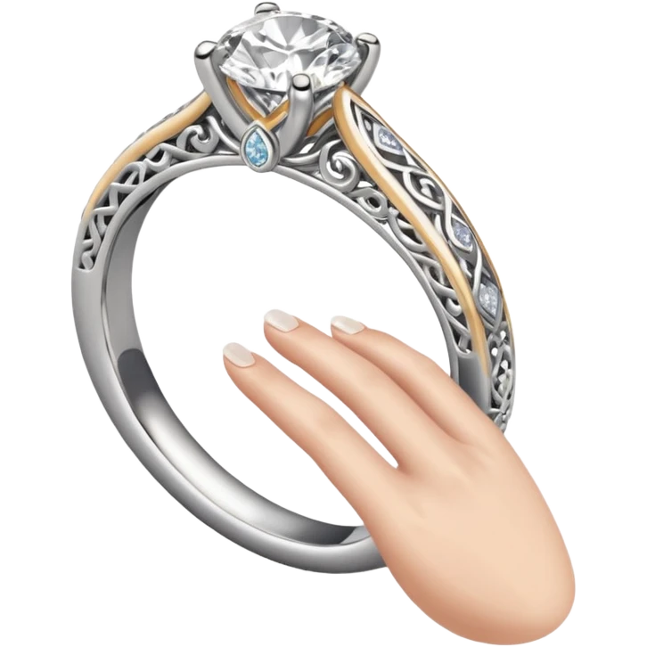 Platinum engagement ring on left hand emoji