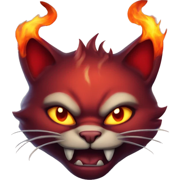 Evil red cat with horns and fire emoji