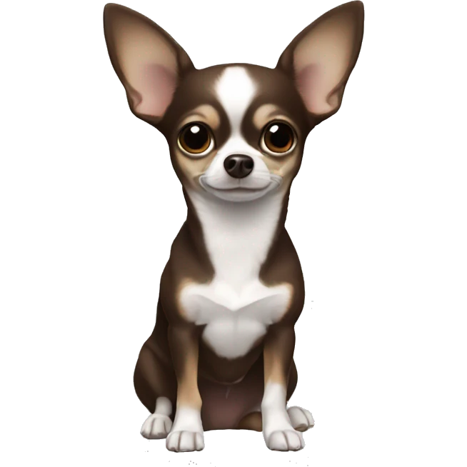 Chihuahua dark brown white on tesla, ears down emoji