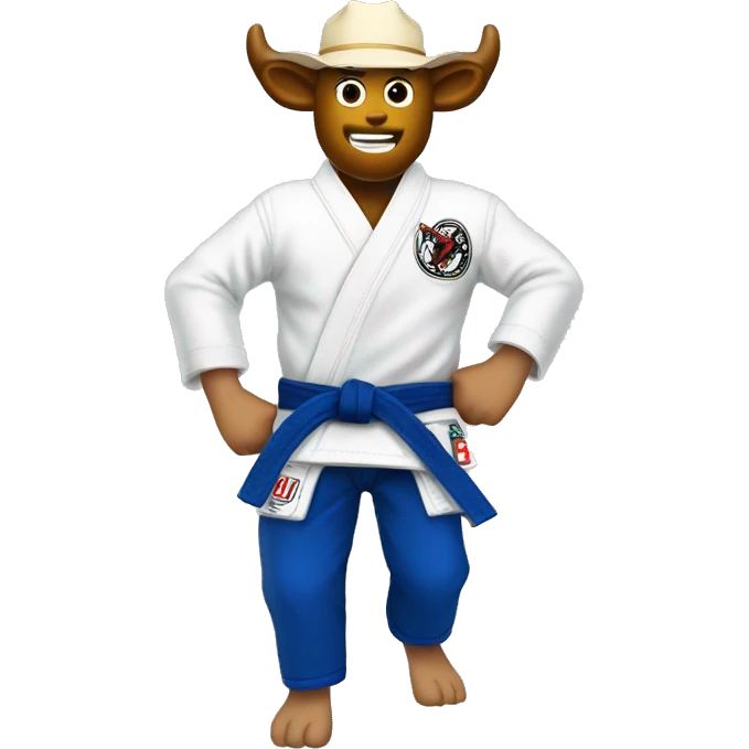 Man bull riding with jiu jitsu gi on emoji