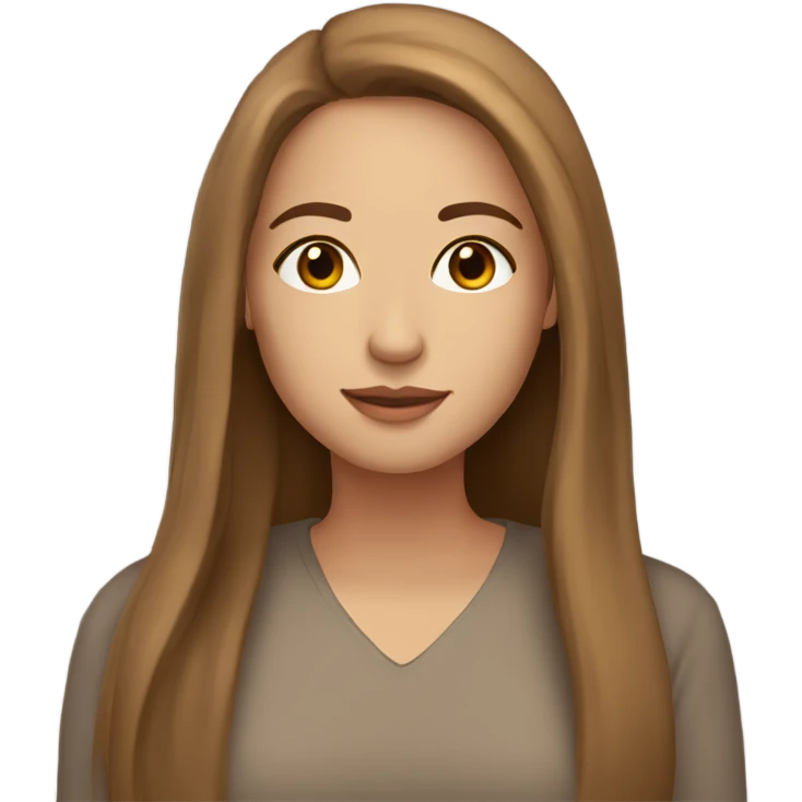 Beautiful woman, straight long light brown hair, brown eyes, cozy emoji