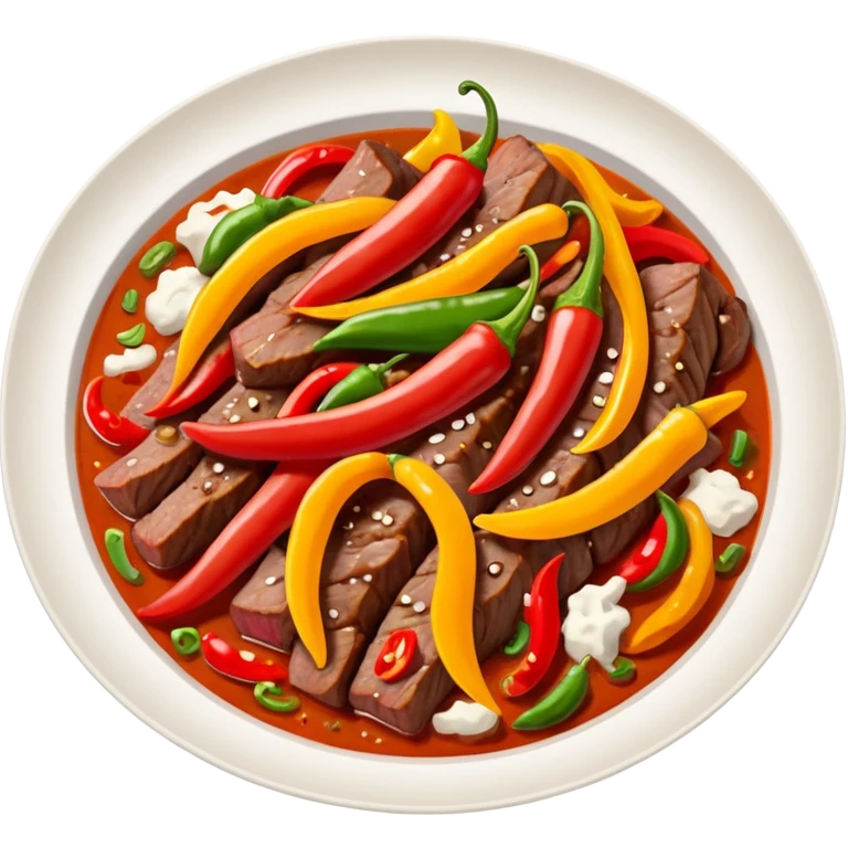 cooked meat saute object icon, beef strips with peppers, 3D cartoon, mobile game icon style, clean background, no text, no watermark
 emoji