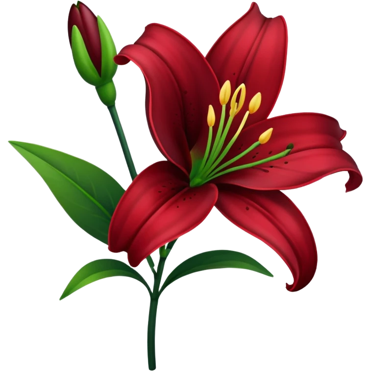 A lily flower in a dark cherry red colour with a dark green stem emoji