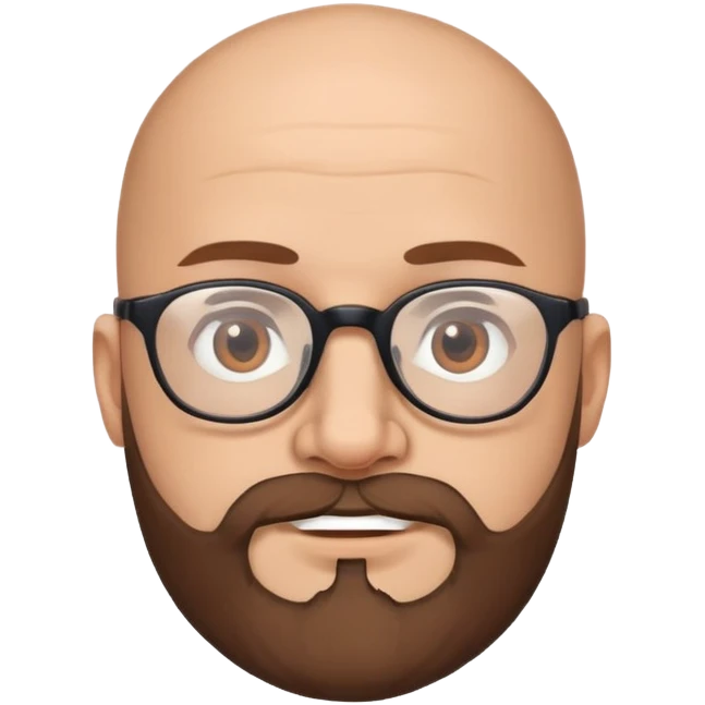 bald man with glasses brown eyes beard emoji