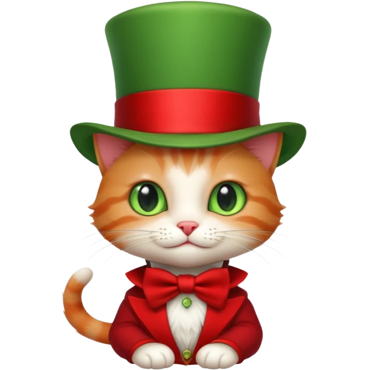 Steampunk:a very cute and adorable green anthropomorphic baby cat with a red top hat emoji