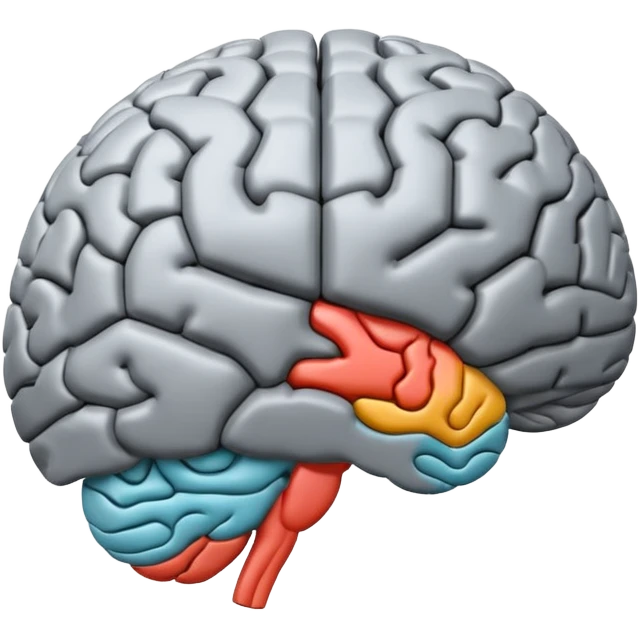 emoji icon of a brain with details of the brain structure and in detailed 3d rendring emoji
