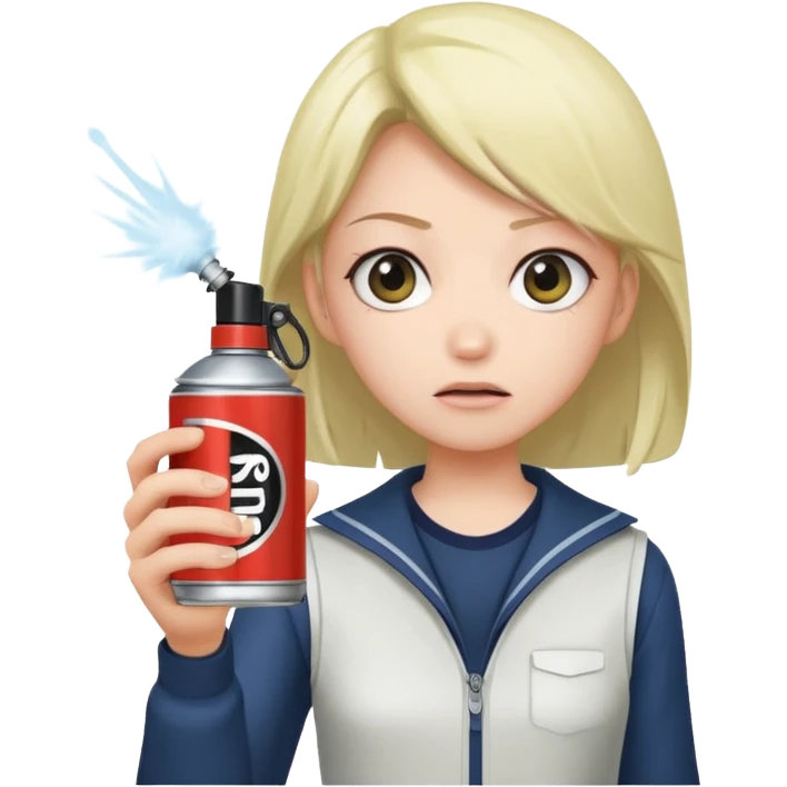 Anime character using a can of raid bug spray looking disgusted emoji