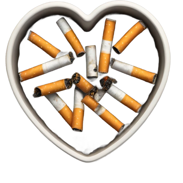 Heart shaped ash tray with cigarettes emoji