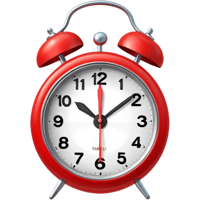 Generate a high-quality image of a generic red alarm clock with twin bells on top, classic shape, realistic color and shading,

 emoji
