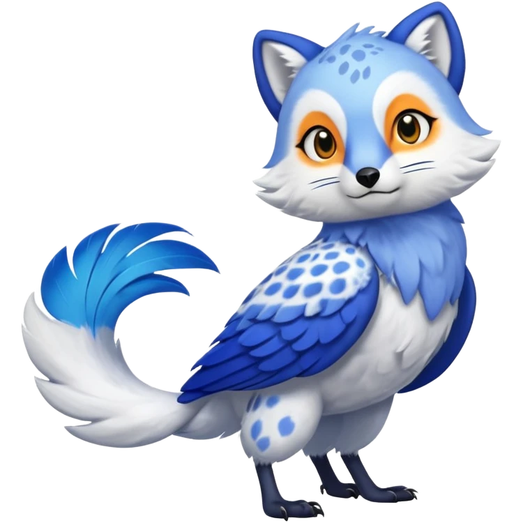 Arctic-Fox-Snow-Leopard-Blue-Tang-Fish-Hyacinth-Macaw-Fakémon-Pokémon-fusion-hybrid-animal-creature, full body emoji
