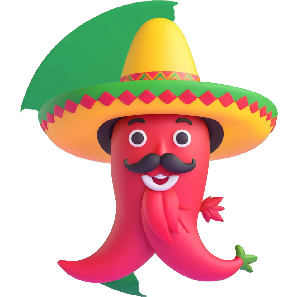 red chile pepper with a sombrero and a Mexican moustache emoji