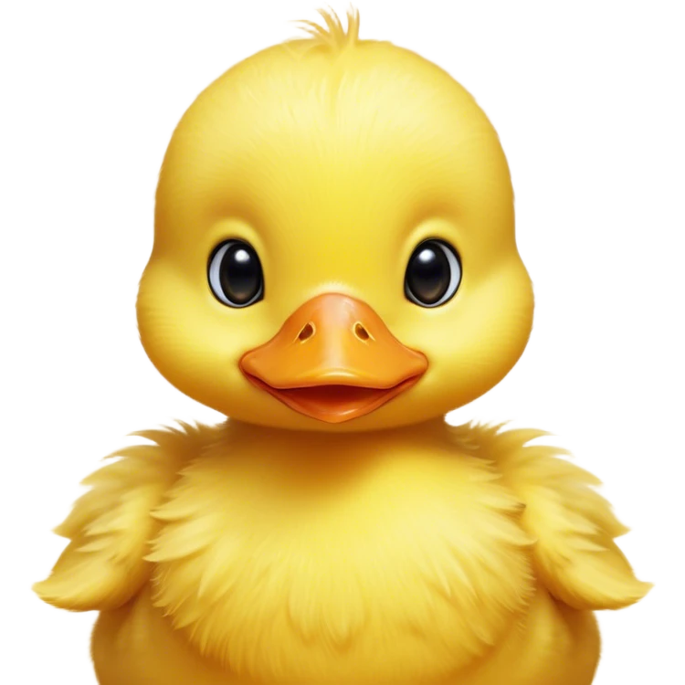 Cinematic Cute Yellow Baby Duck Portrait Emoji, Head tilted playfully and inquisitively, featuring a fluffy, vibrant yellow downy coat with a tiny delicate beak, round, sparkling eyes filled with curiosity, Simplified yet irresistibly adorable features, highly detailed, glowing with a warm, friendly glow, high shine, affectionate and spirited, stylized with a touch of playful whimsy, bright and endearing, soft glowing outline, capturing the essence of a mischievous yet loving duckling, so playful it feels like it could peep out of the screen and into your arms! emoji
