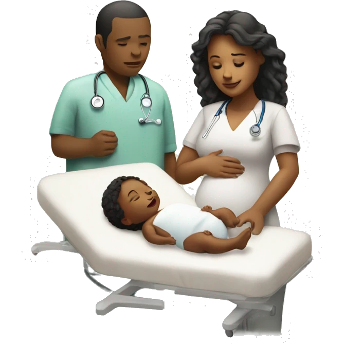 a woman gives birth and doctors stand nearby emoji