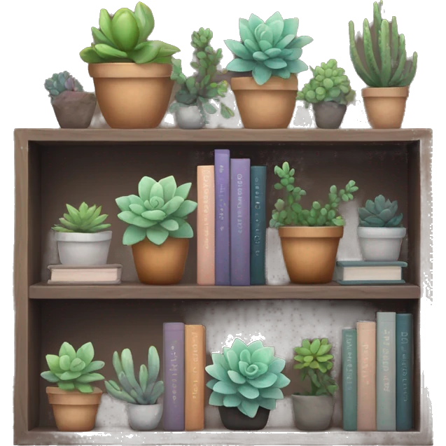 Aesthetic bookshelf with succulents  emoji