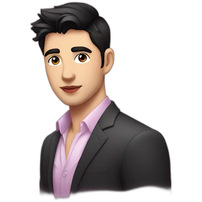 young handsome man with straight short dark hair and dark eyes with large eyelashes and plump pink lips protruding cheekbones emoji