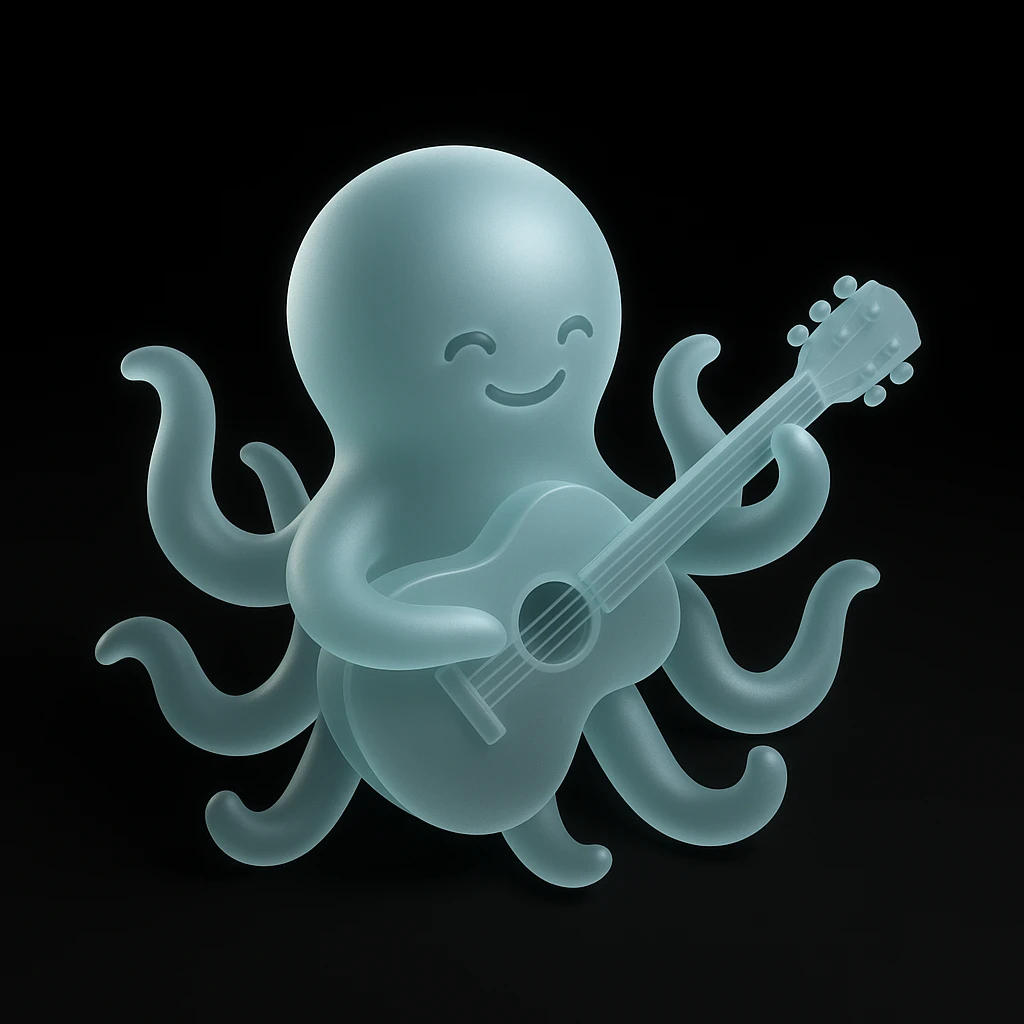 happy octopus with multiple arms playing guitar emoji