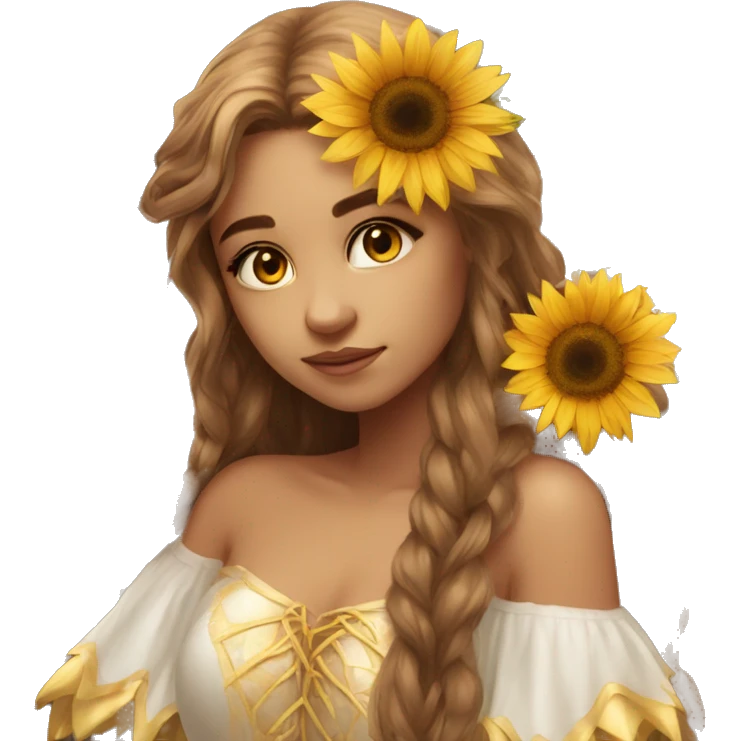 big wings, sunflower, Beautiful, fairy, gold, brown, long hair emoji