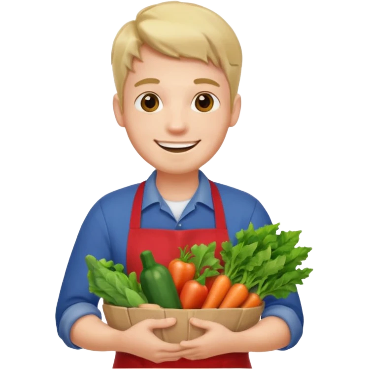 guy red apron smiling with vegetables emoji