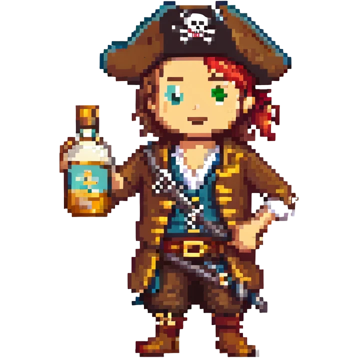 A sticker of a pirate with a bottle of rum emoji