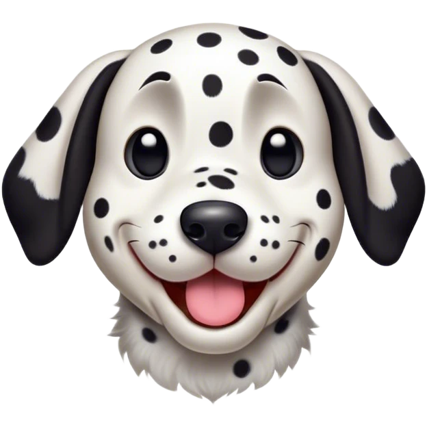 Cinematic Comical Spotted Dalmatian Portrait Emoji, Head tilted dramatically with an exaggeratedly shocked or amused expression, featuring a striking Fur of predominantly white with vivid black patches, wide, expressive eyes filled with playful disbelief, Simplified yet hilariously expressive features, highly detailed, glowing with a slightly sassy glow, high shine, dramatic yet playful, stylized with an air of cheeky charm, bright and endearing, soft glowing outline, capturing the essence of a spirited and over-the-top guardian, so meme-worthy it feels like it could side-eye its way into internet fame instantly! emoji