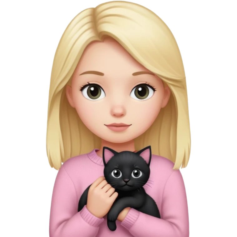 Blonde white girl wearing pink sweater holding black kitten emoji