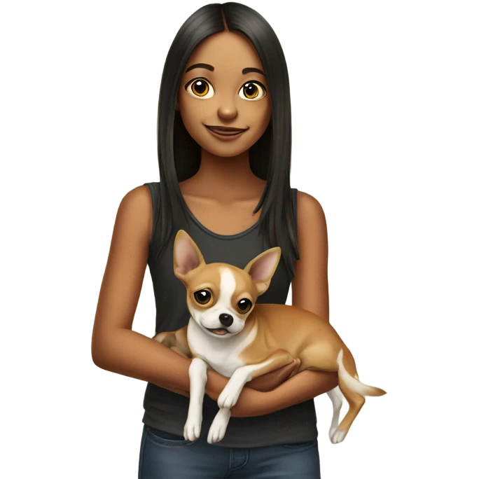 realistic portrait of girl with chihuahya emoji