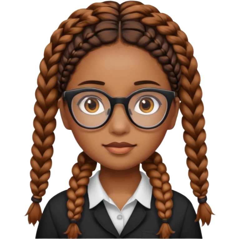Brown skinned girl with brown eyes and black framed glasses with braids that have ginger in the back emoji