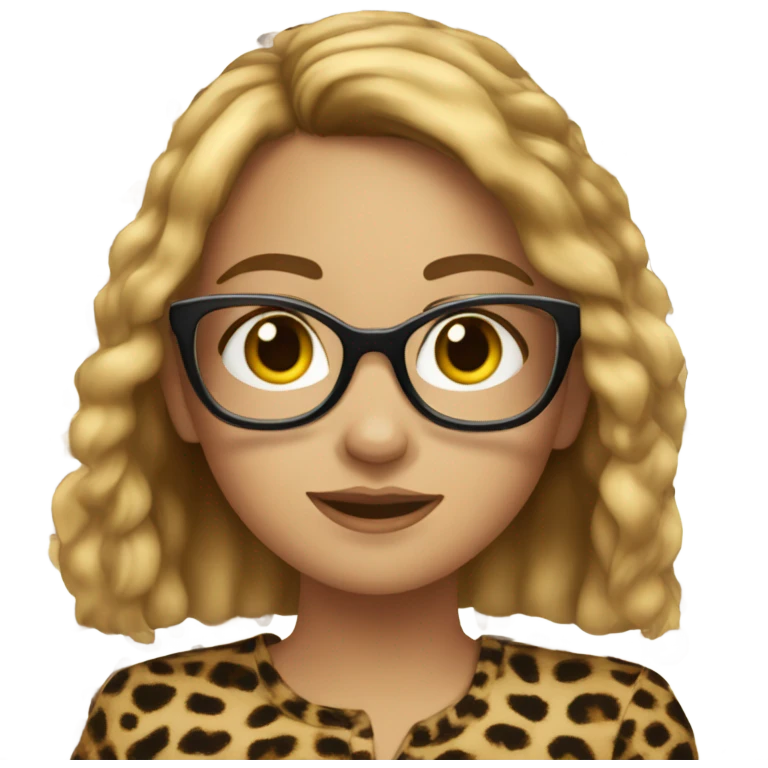 girl with brown hair and blonde highlights, cat eye glasses and cheetah print shirt emoji