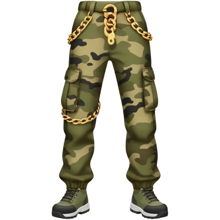 Khaki camo cargo pants with gold chains emoji
