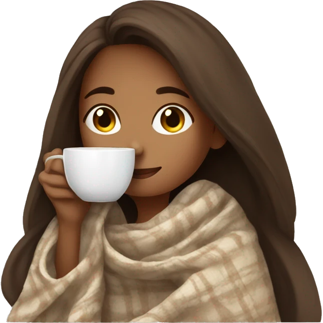 Brown hair Girl drinking coffee, with a cozy blanket emoji