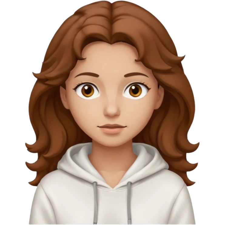 Una donna con una felpa semplice bianca,ha gli occhi marroni,i capelli castani , c’è gli ha lunghi e ricci ma non troppo emoji