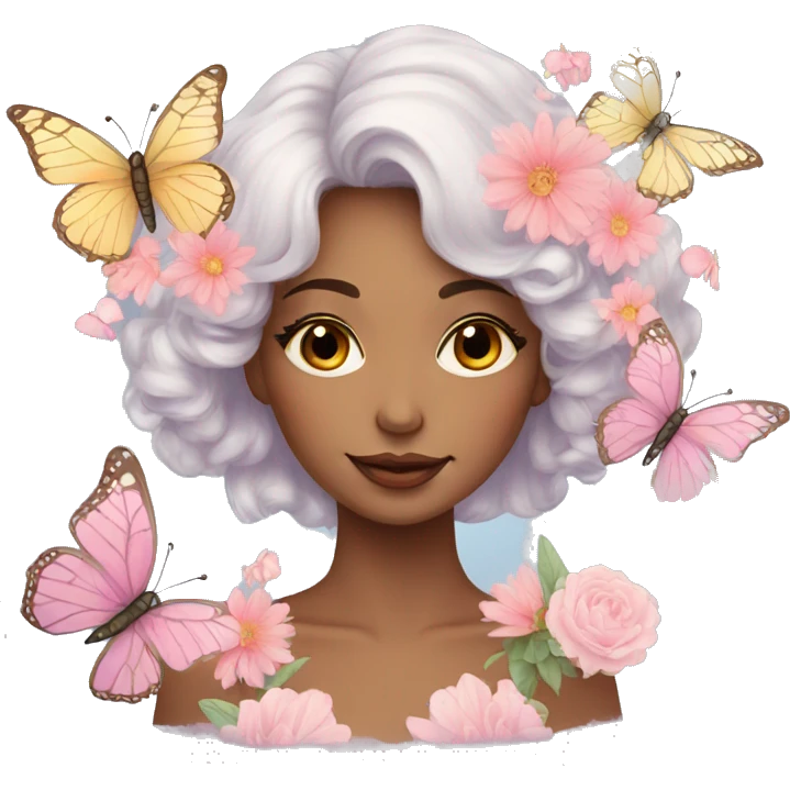 Gorgeous pastel lady with flowers and butterflies emoji