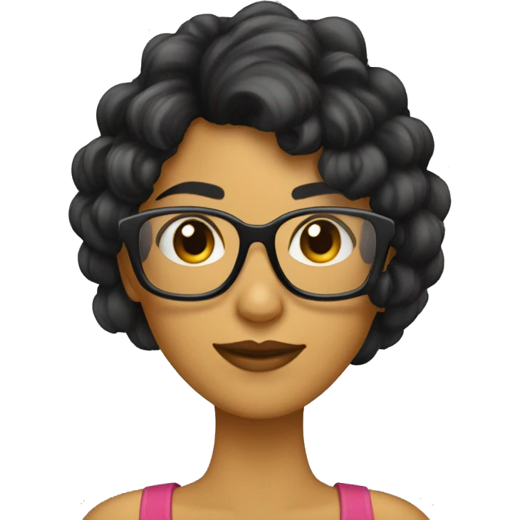 mujer con pelo negro y flequillo y gafas emoji
