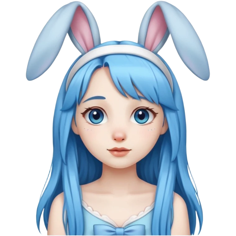 Alt Girl (long blue hair) wearing bunny ear headband emoji