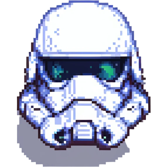 helmeted space trooper inspired by Star Wars, bold pixel art style emoji