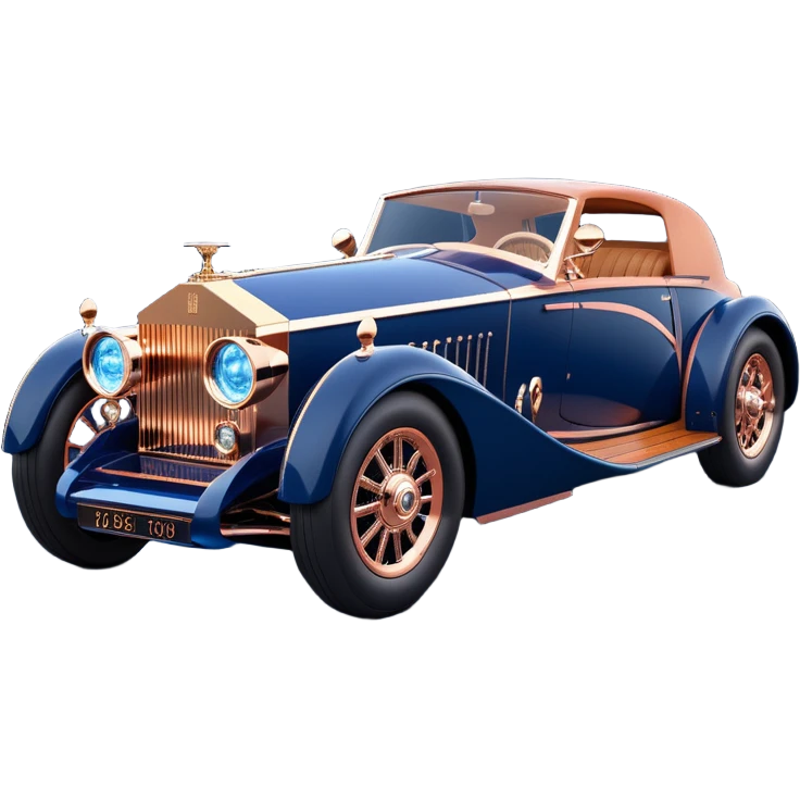 dark blue led lights on a streamlined channeled hot rodded delicately inlaid rose gold and wood accentuated sporty 1889 Rolls Royce with futuristic electric spaceship plasma neon glowing motors and lightening dynamos with wide racing wheels that are held strong by advanced suspension and steering emoji