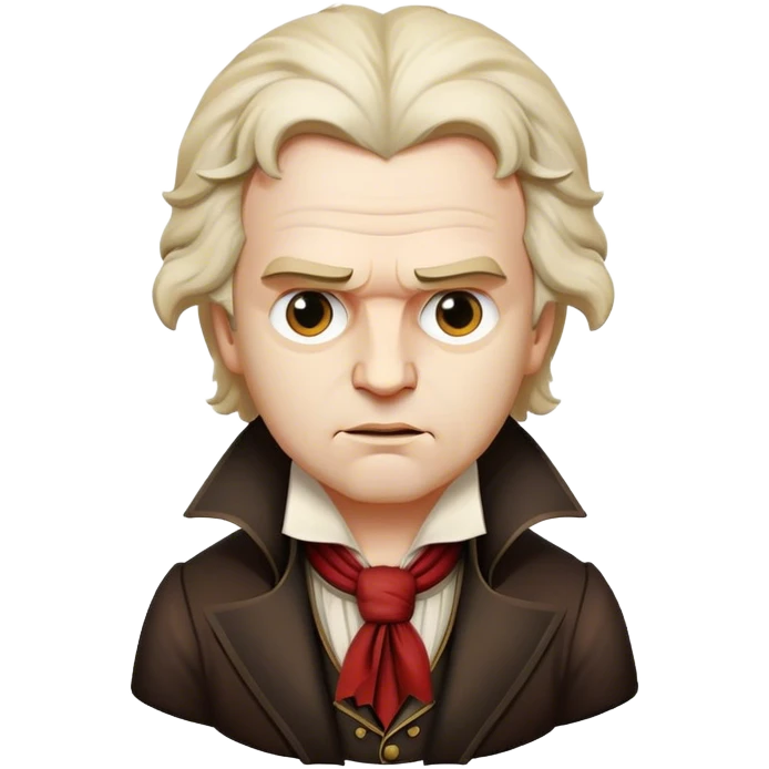 Cinematic Realistic Beethoven Portrait Emoji, depicted as a passionate composer with intense expressive features in period attire, rendered with rich textures and dramatic moody lighting that captures the turbulent genius of his music. emoji