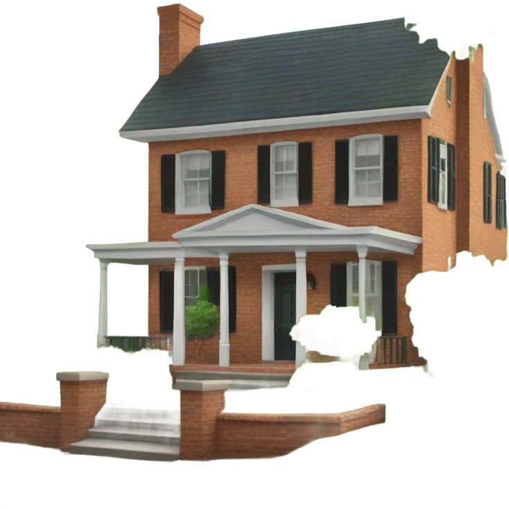 Brick colonial house with front porch green bushes emoji