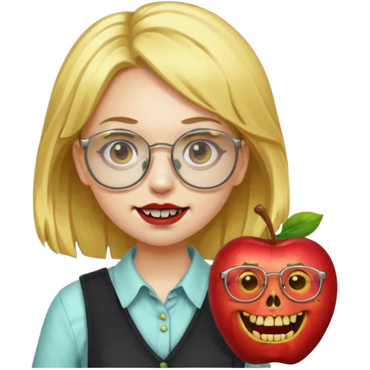 apple zombie emoji girl with gold hair glasses and braces emoji