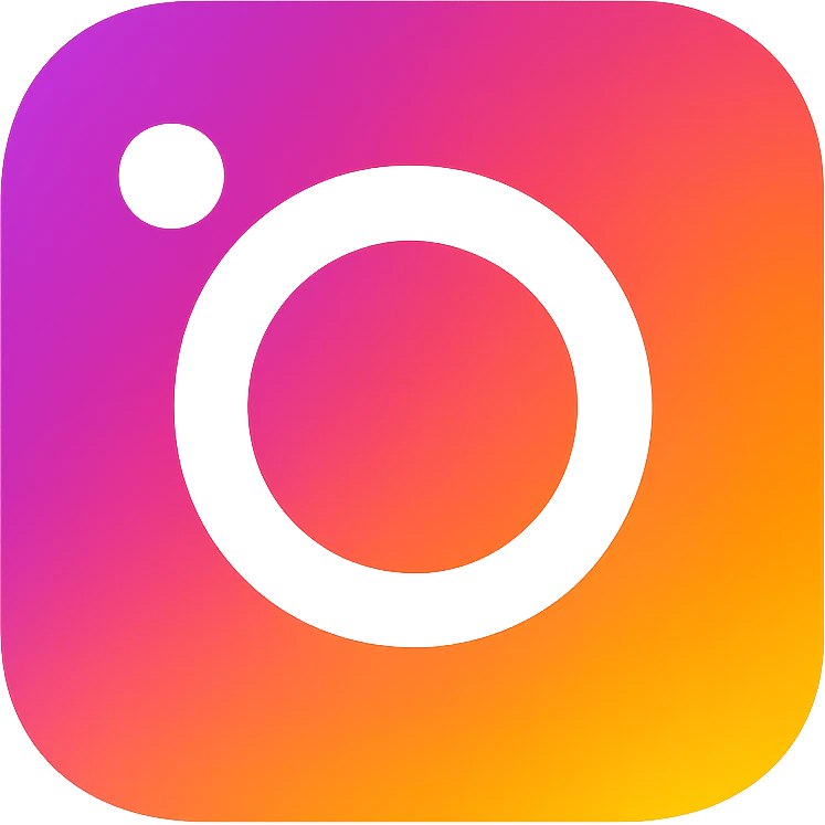 Modify the icon to have the exact Instagram official color gradient with purple, pink, orange, yellow, and white. The shape should be a rounded square with a camera lens. The style should be simple and modern with a transparent background. emoji