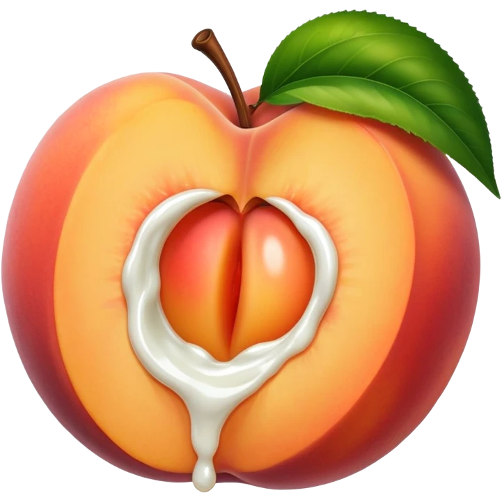 A half cut peach oozing white goo emoji