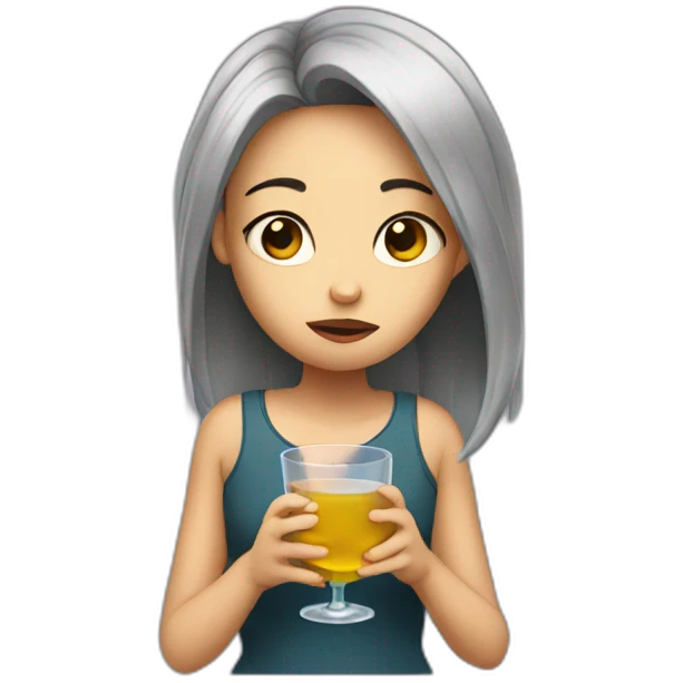 sad girl holds a glass in her hand emoji