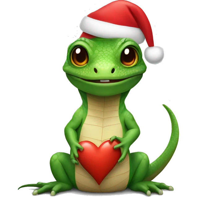 Lizard wearing a Santa hat showing a heart gesture emoji