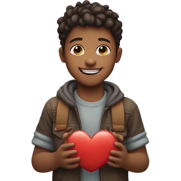 smiling boy with heart hands emoji