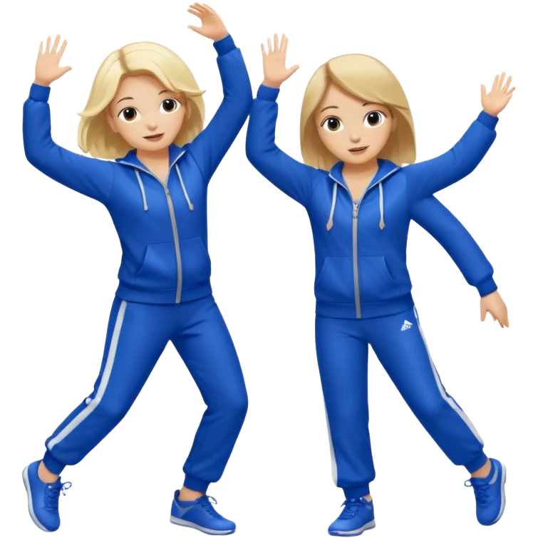 two girls dancing one is blond and one is brunette they are wearing royal blue track suits emoji