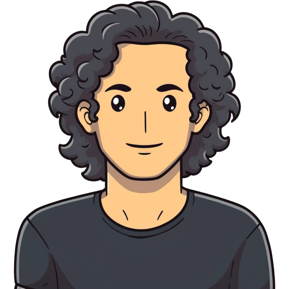 white man in his 40s, long tight curly hair with short sides emoji