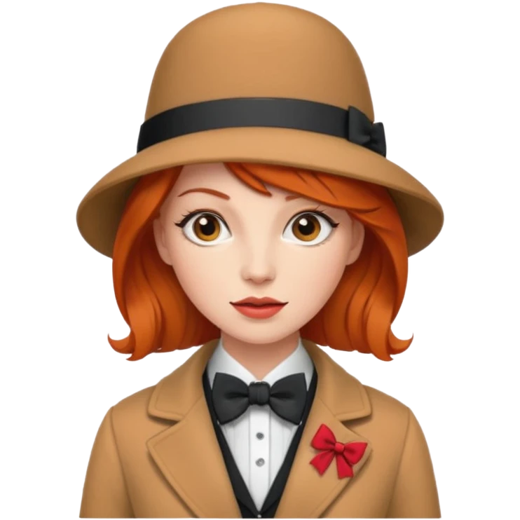 Bow Ties, Coats, and hat, lady, modern, red head. emoji