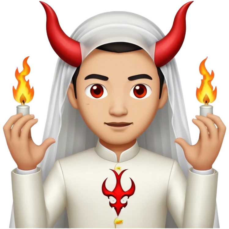 an asian male bride with the face of devil in wedding dress emoji